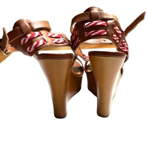 GUC Bamboo Brown with Red and White Ribbon Platform Wedge Sandals. Size 6.5 - Picture 7 of 13